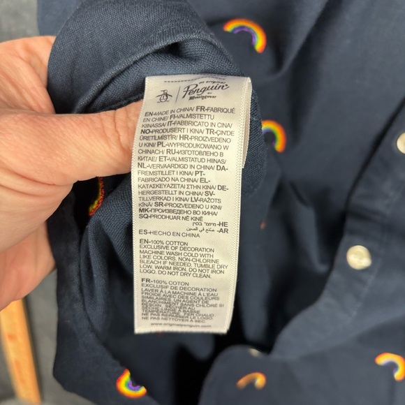 Original Penguin Navy Button Up with Rainbows Men’s Sz XL - Picture 5 of 10